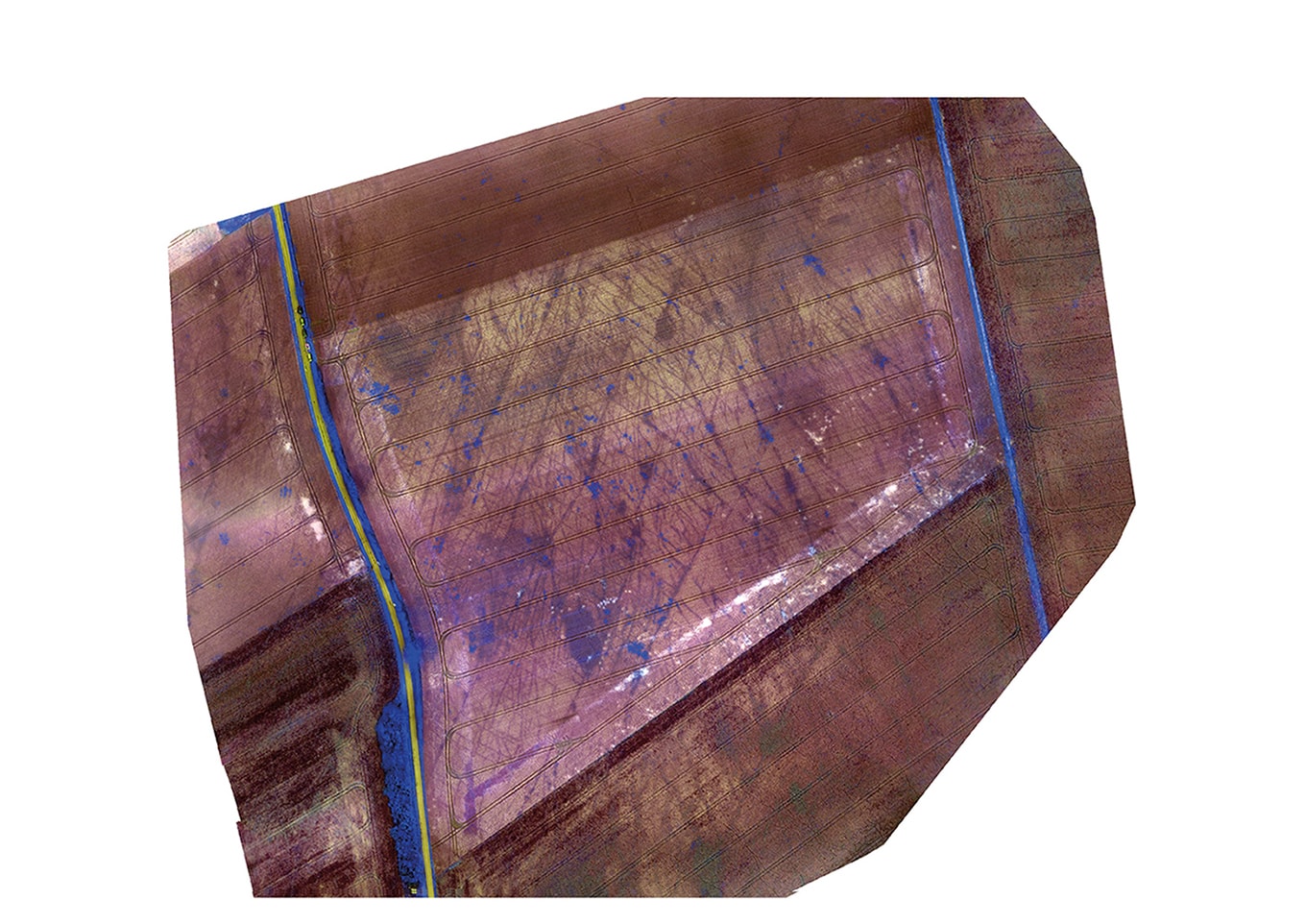 Carte de diagnostic des dégâts sur grandes cultures. Vue aérienne prise par drone avant la détection des dégâts par nos ingénieurs WANAKA